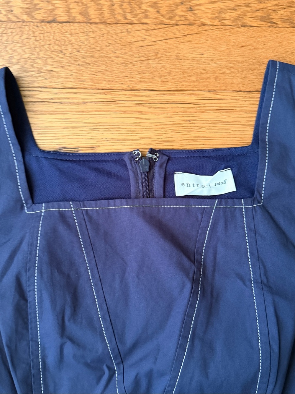 ANTHROPOLOGIE Women’s Navy Square-Neck A-Line Dress - Picture 3 of 4